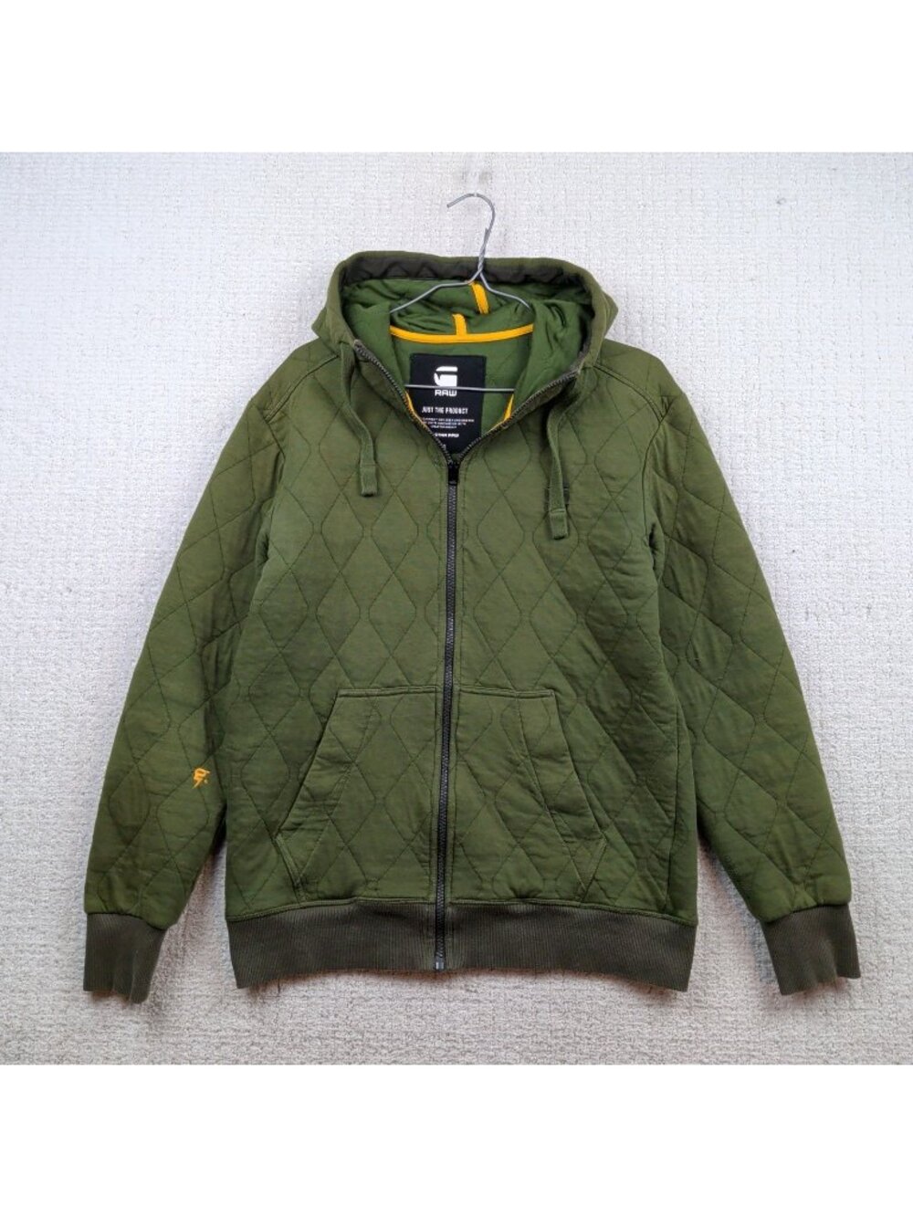 G-Star Raw Geo Jacquard Full Zip Hoodie Quilted Mens Sz M Military Green Tech*
